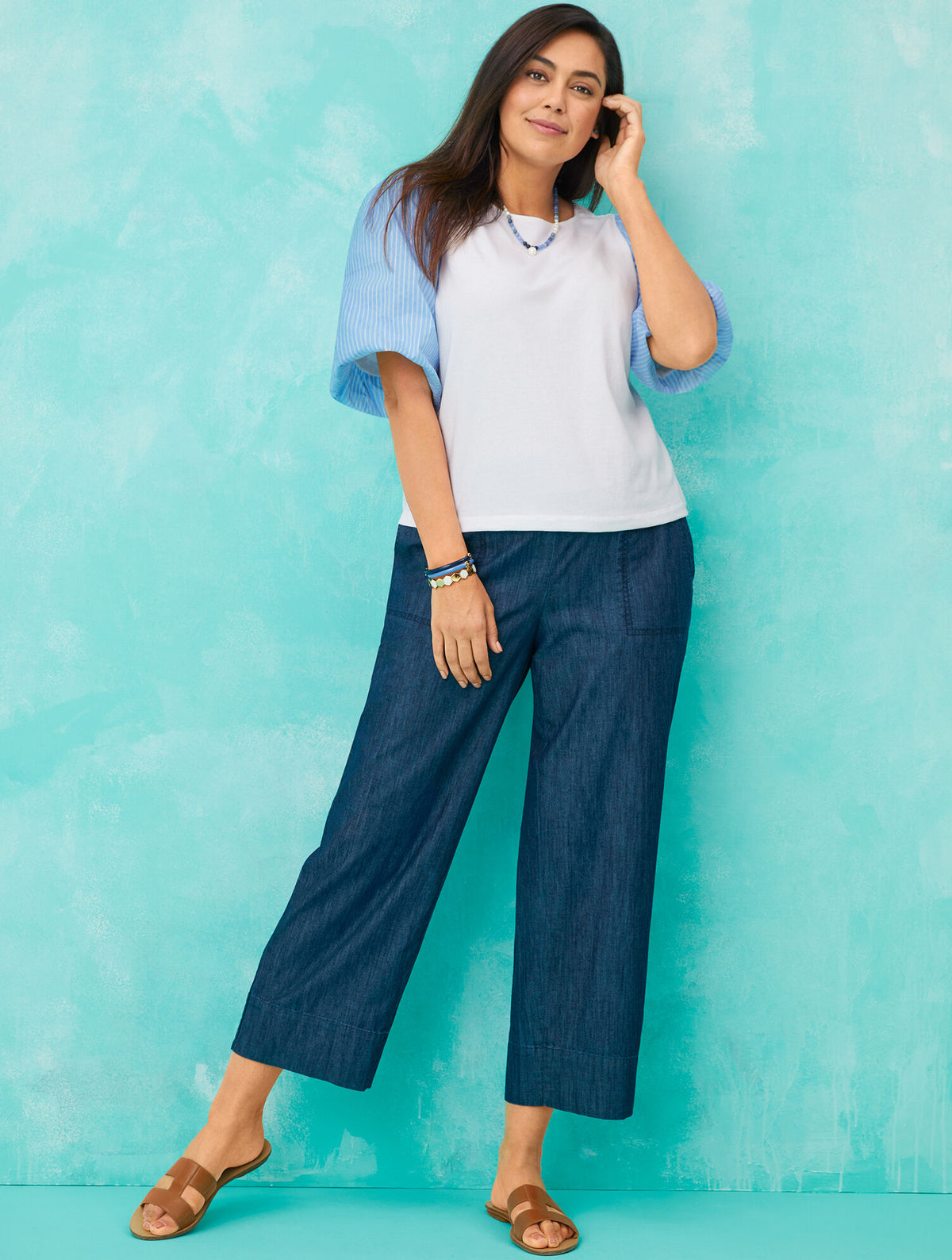 Talbots WOVEN SLEEVE CREWNECK TEE