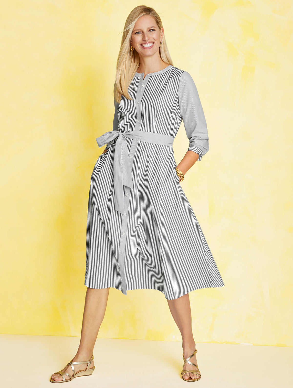 Talbots BELTED SHIRTDRESS - DAISY STRIPE