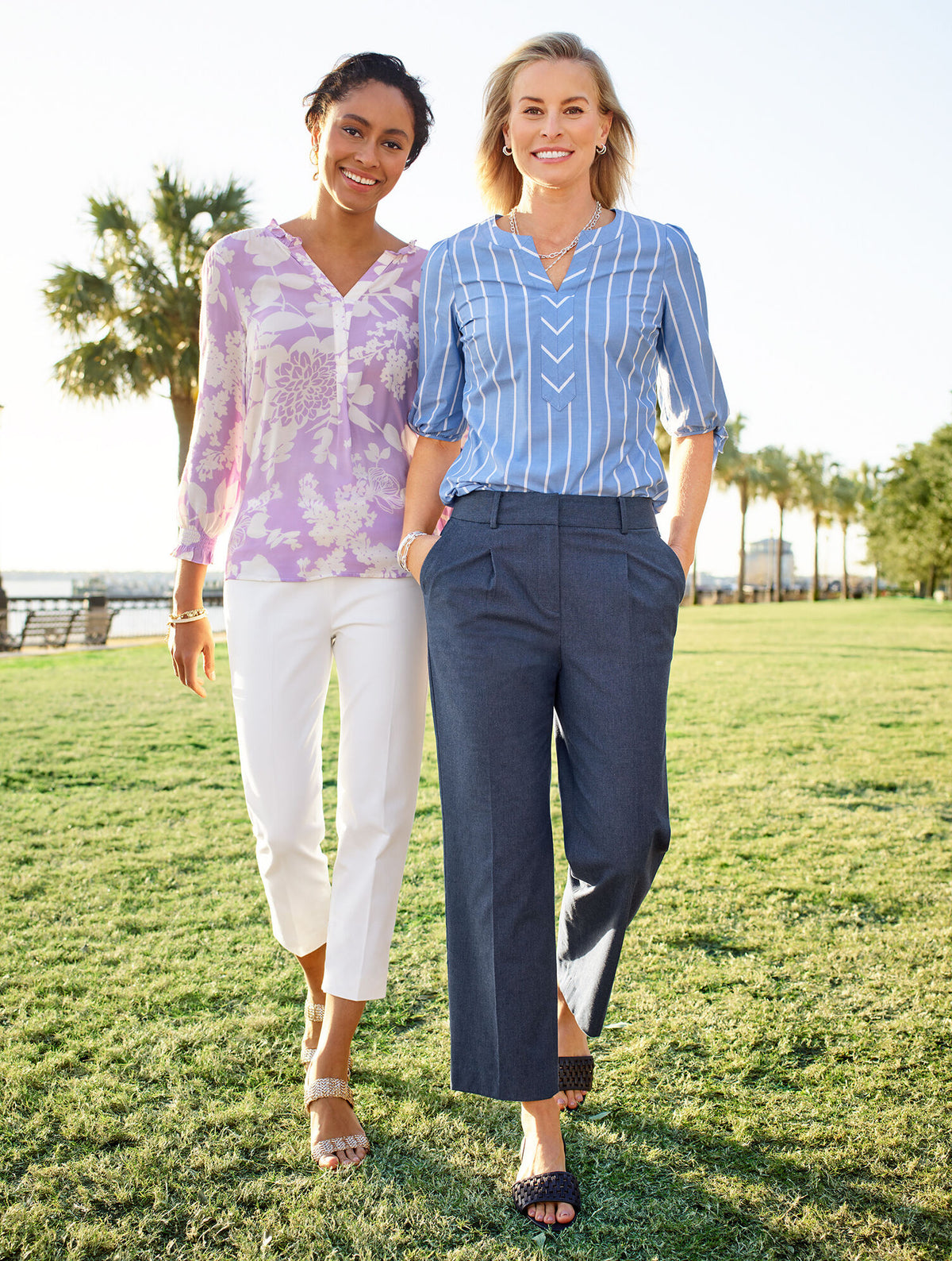 Talbots FANCY STRIPE TIE SLEEVE TOP
