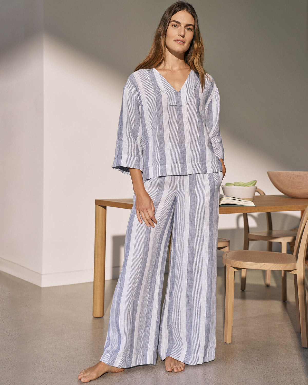 Talbots LINEN OMBRÉ STRIPE V-NECK TOP