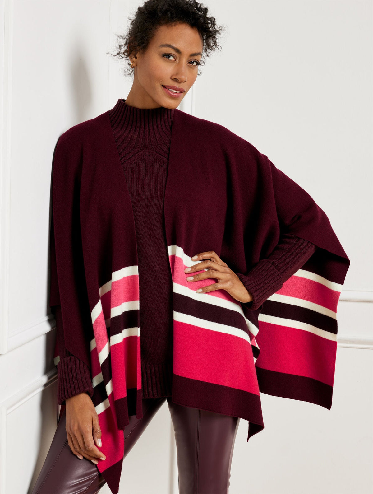 Talbots COLORBLOCK KNIT RUANA - RICH BURGUNDY MULTI