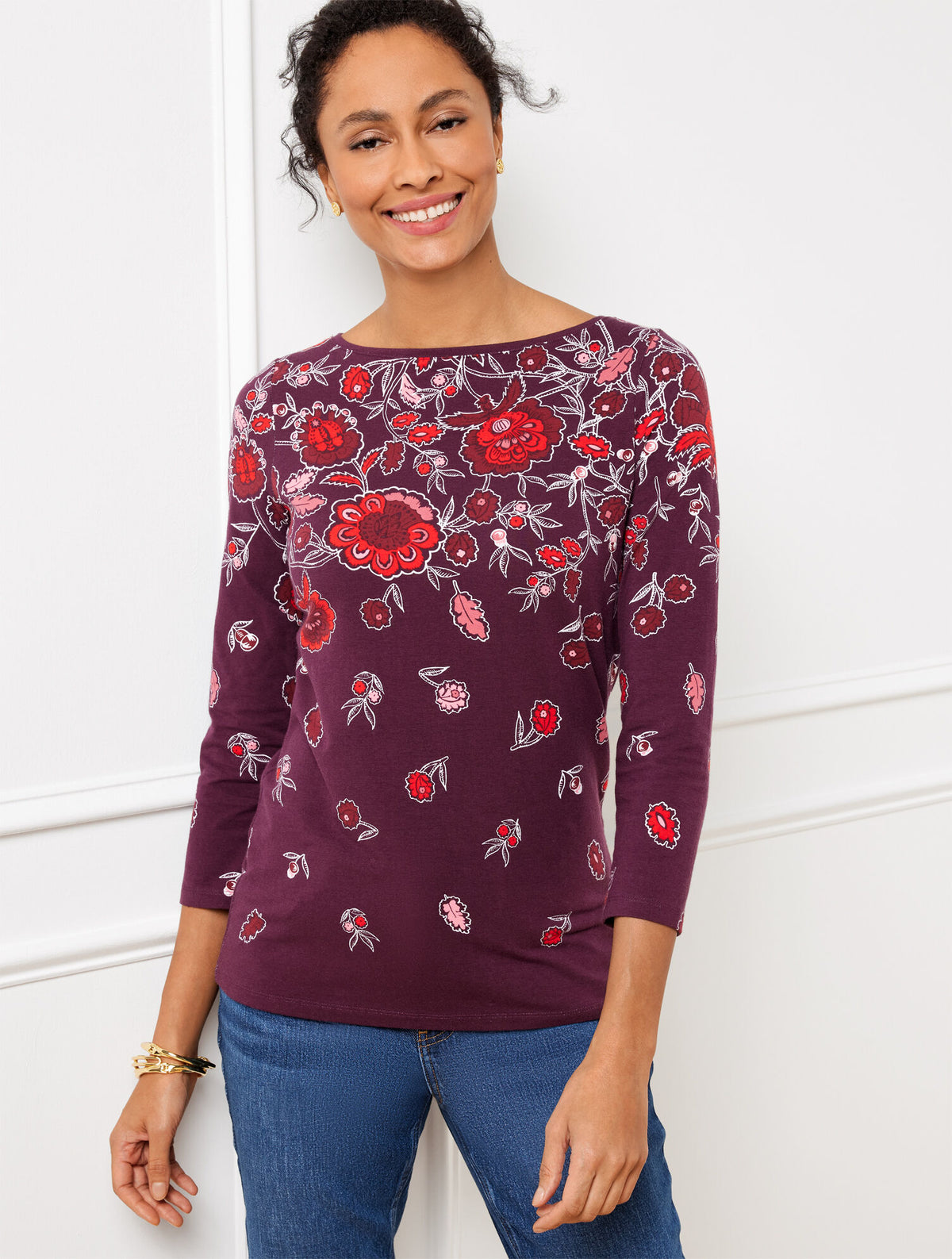 Talbots BATEAU NECK TEE - MAJESTIC BLOOMS