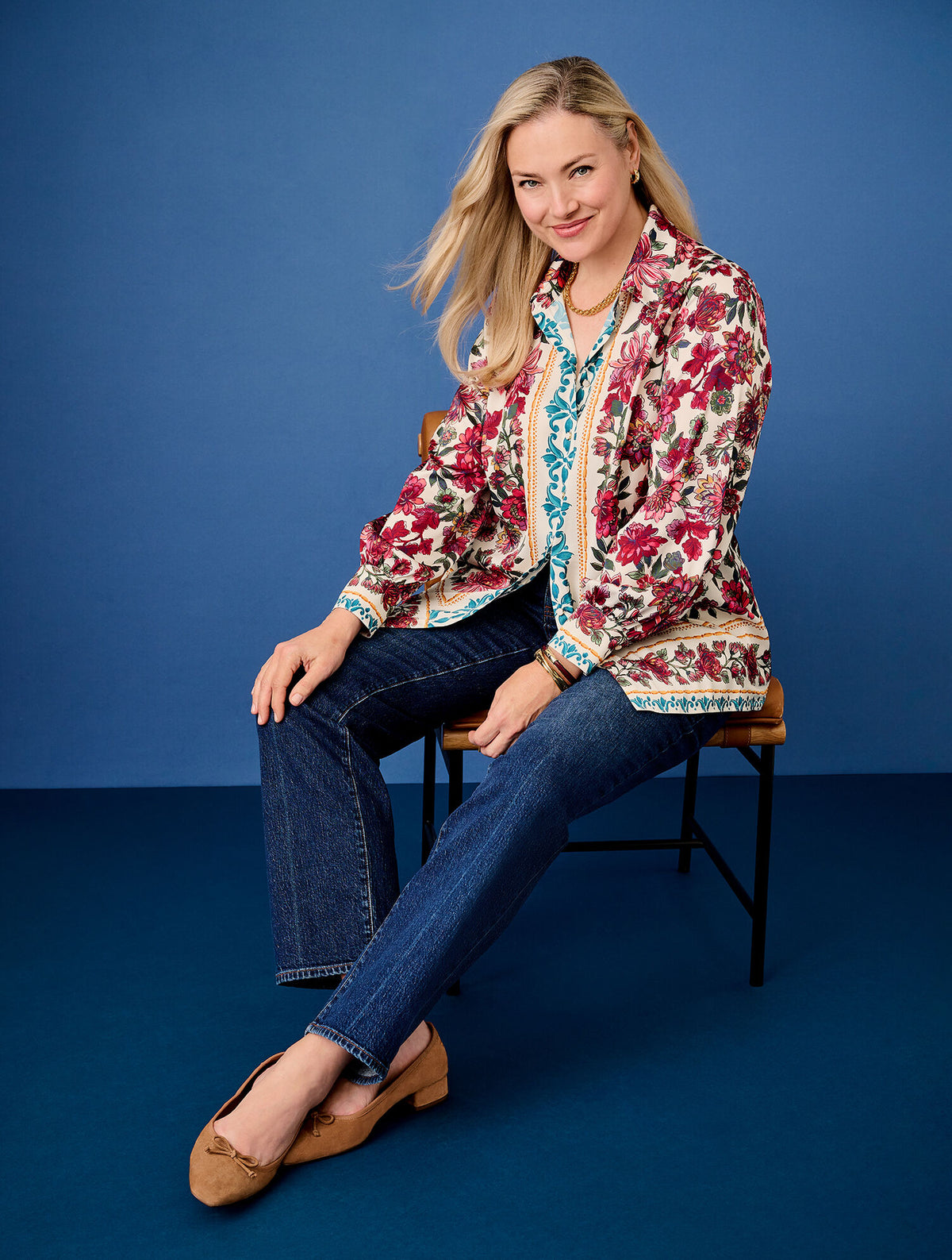 Talbots SOFT SATIN CHARMEUSE BUTTON FRONT SHIRT - STUNNING FLORAL