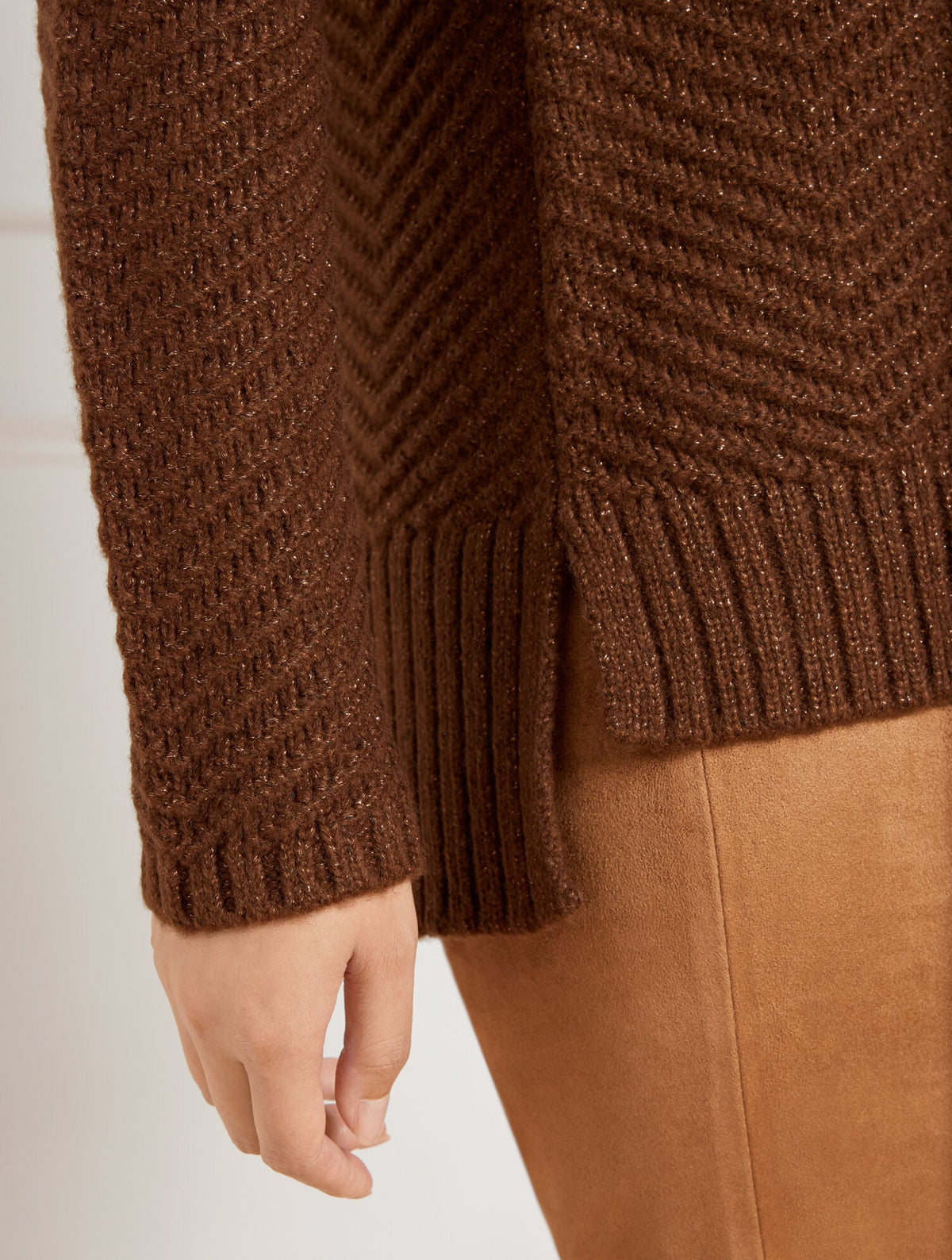 Talbots TEXTURE STITCH MOCKNECK SWEATER - METALLIC