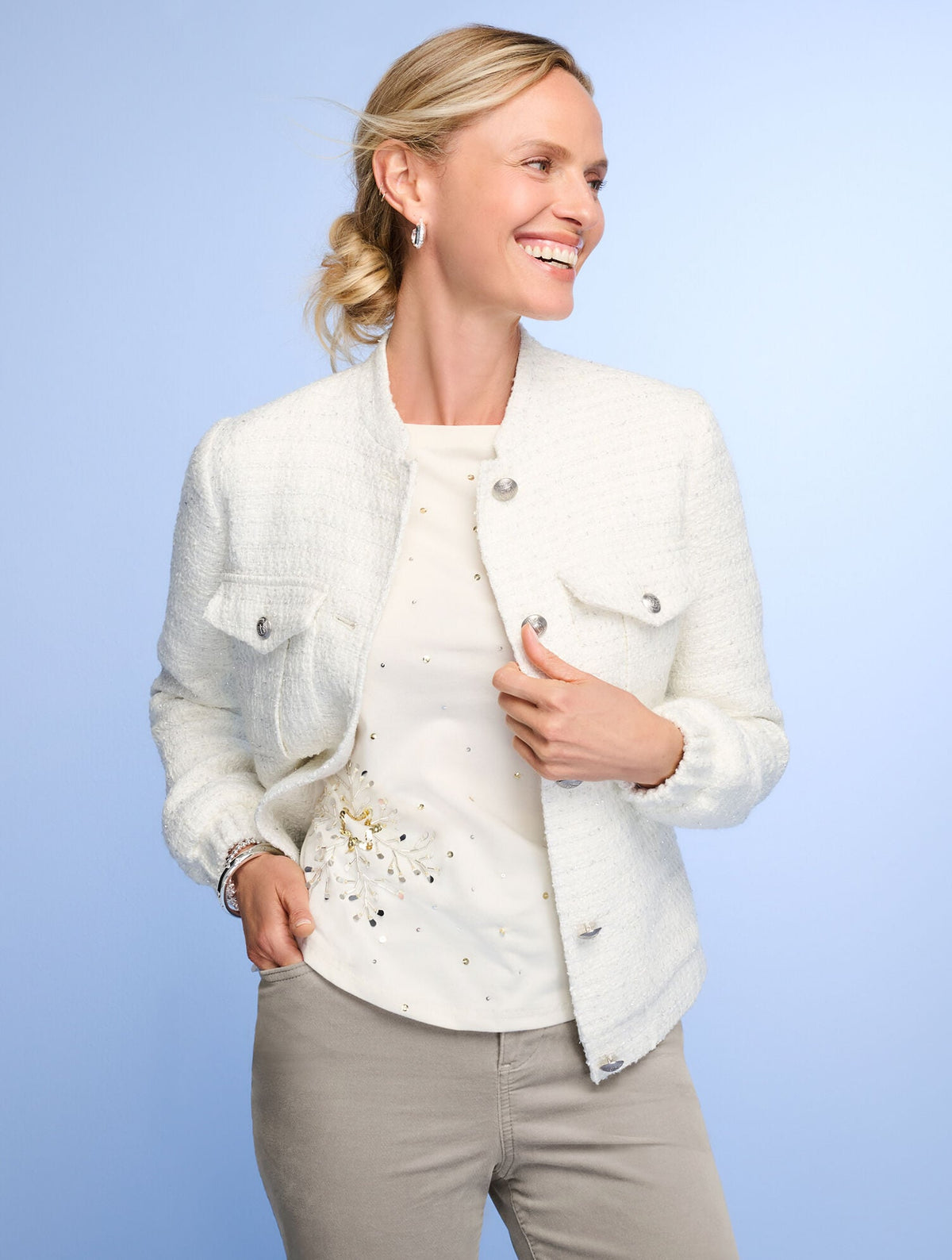 Talbots SPARKLE TWEED BOMBER JACKET