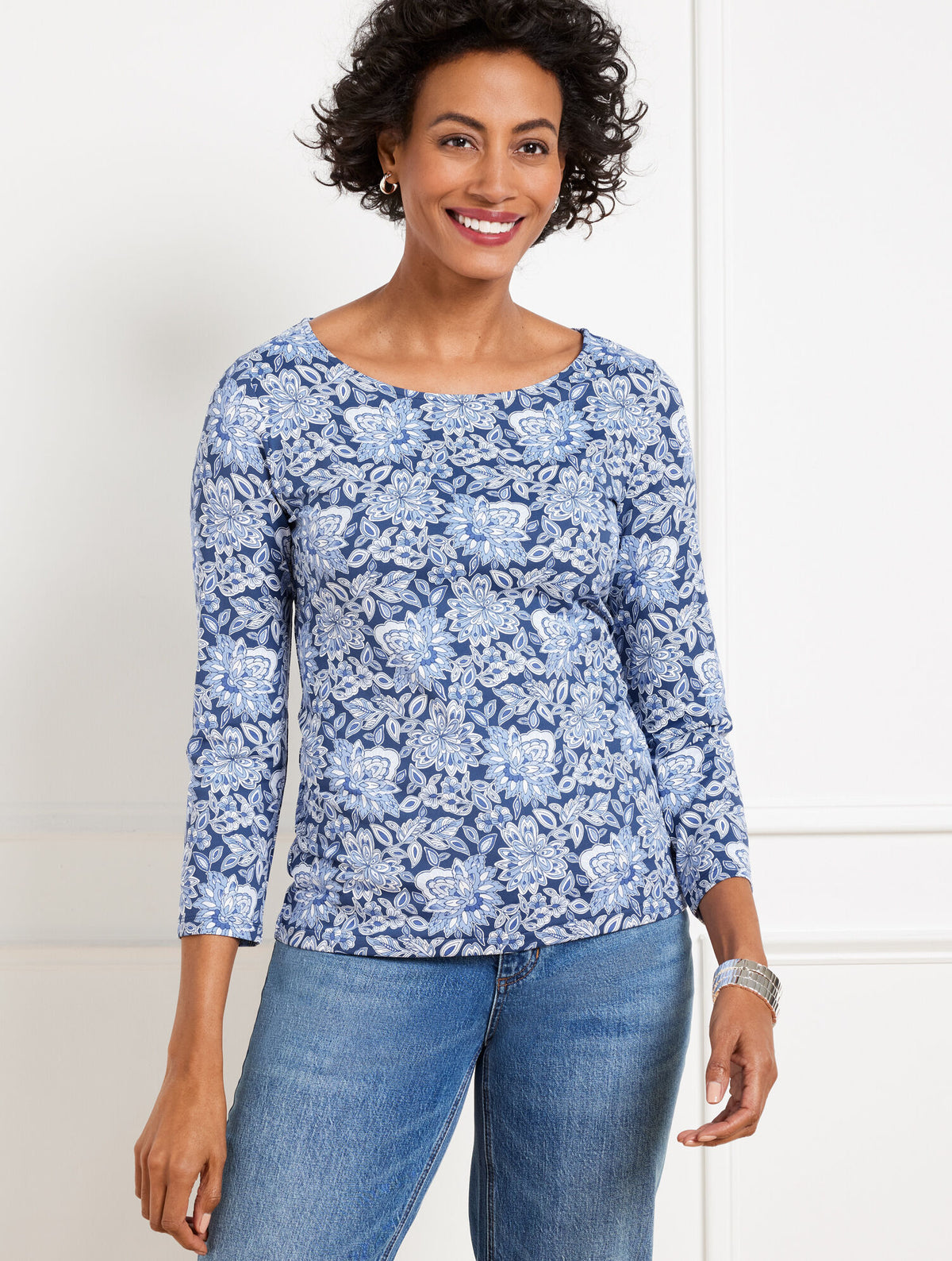 Talbots EFFORTLESS JERSEY BATEAU NECK TEE - BUOYANT BLOSSOMS