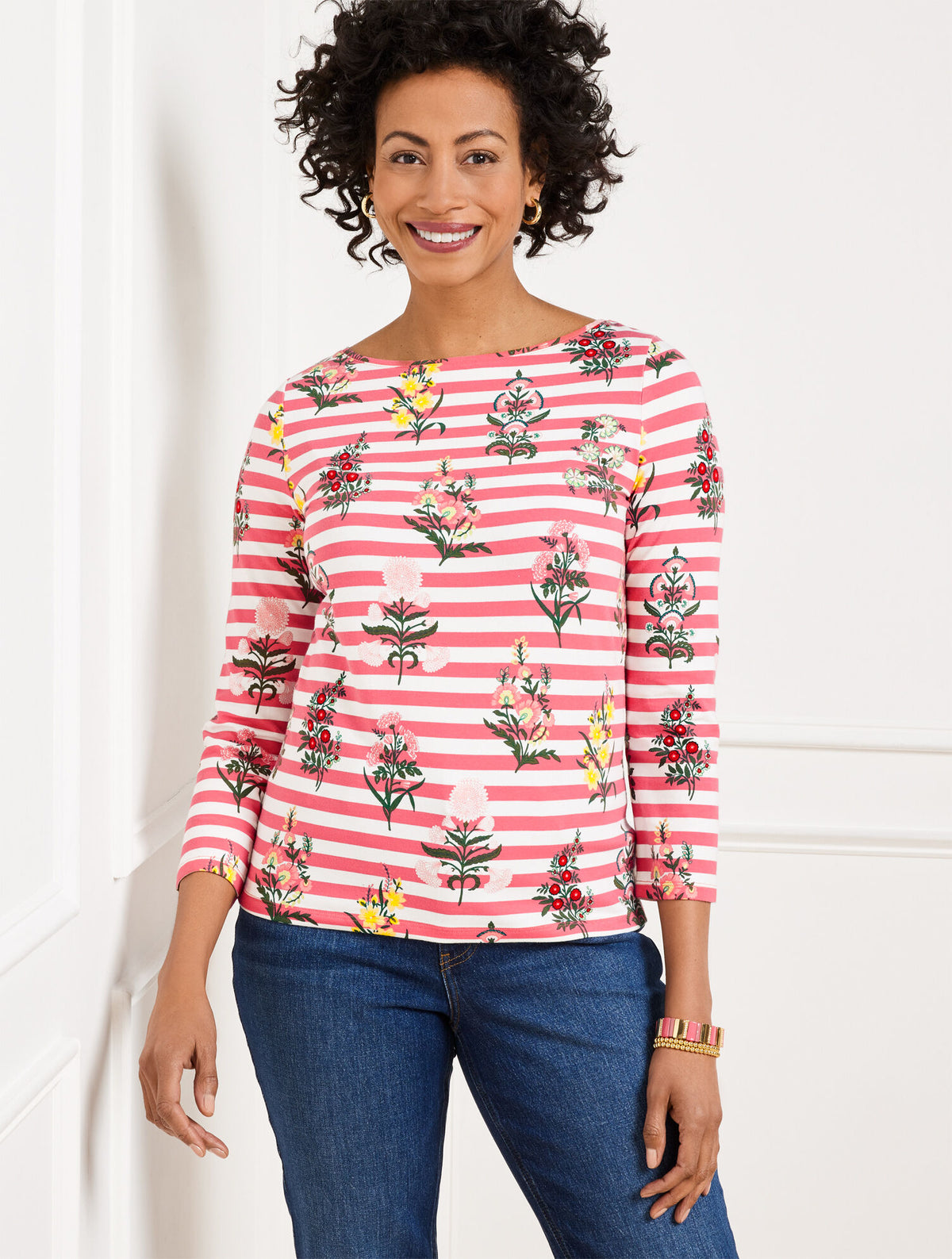 Talbots BATEAU NECK TEE - FLORAL RADIANCE STRIPE