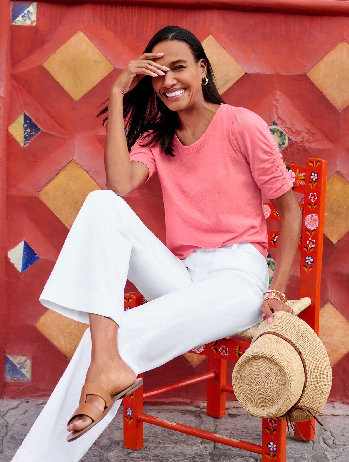 Talbots RUCHED CUFF CREWNECK TEE