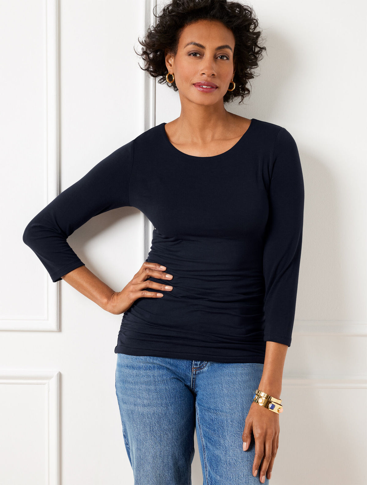 Talbots SIDE RUCHED SCOOP NECK TEE