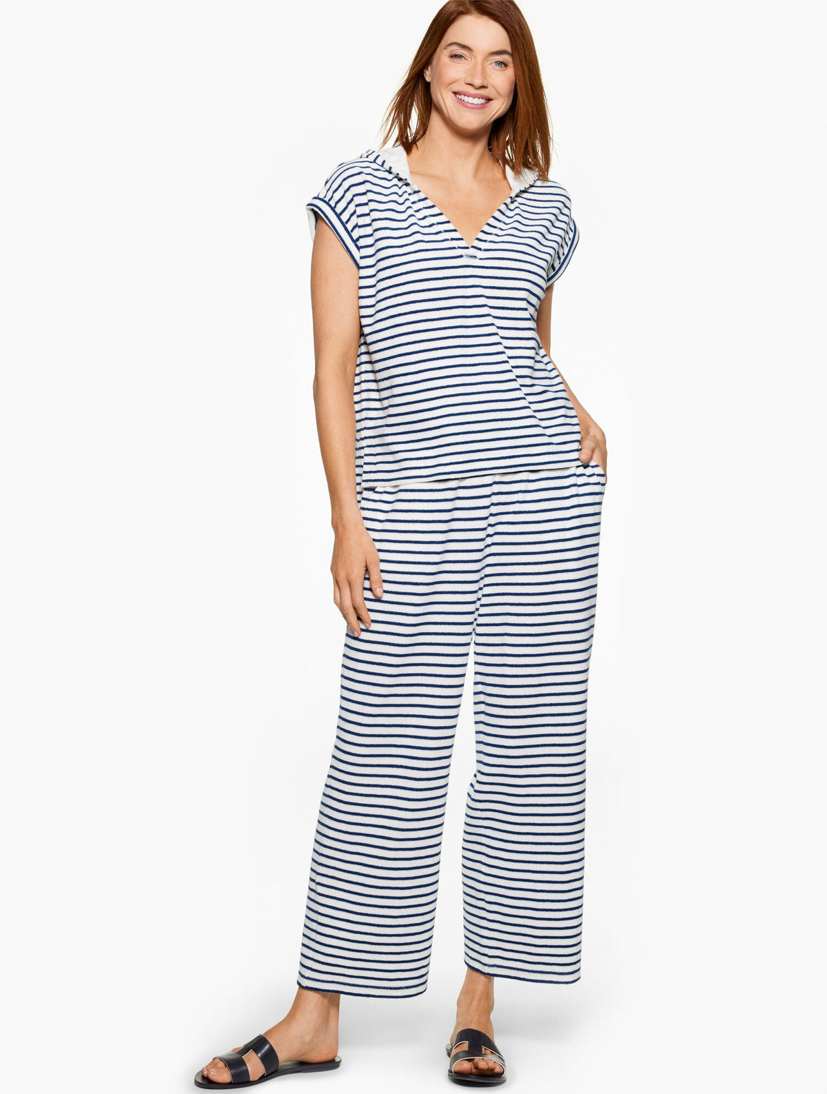 Talbots AQUA CLUB STRIPE TERRY HOODED COVER-UP