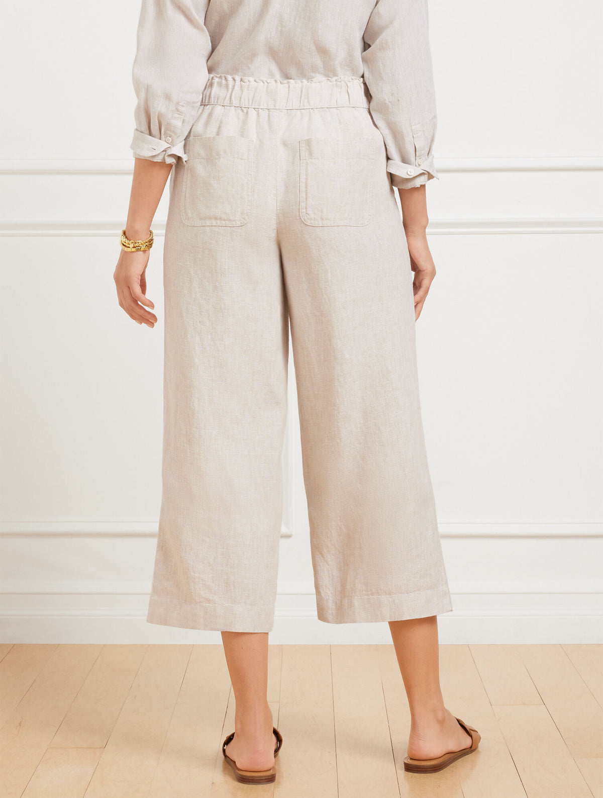 Talbots WIDE CROP PULL-ON WASHED LINEN PANTS - CROSS DYED