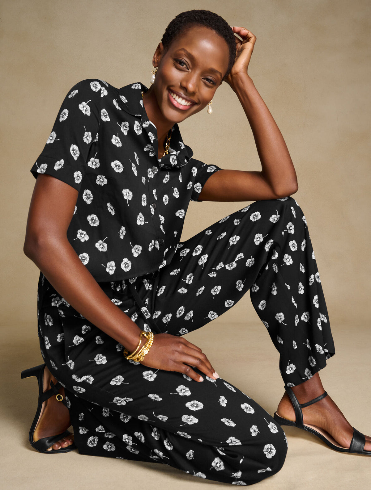 Talbots WIDE LEG PULL-ON PANTS - DECO FLOWERS