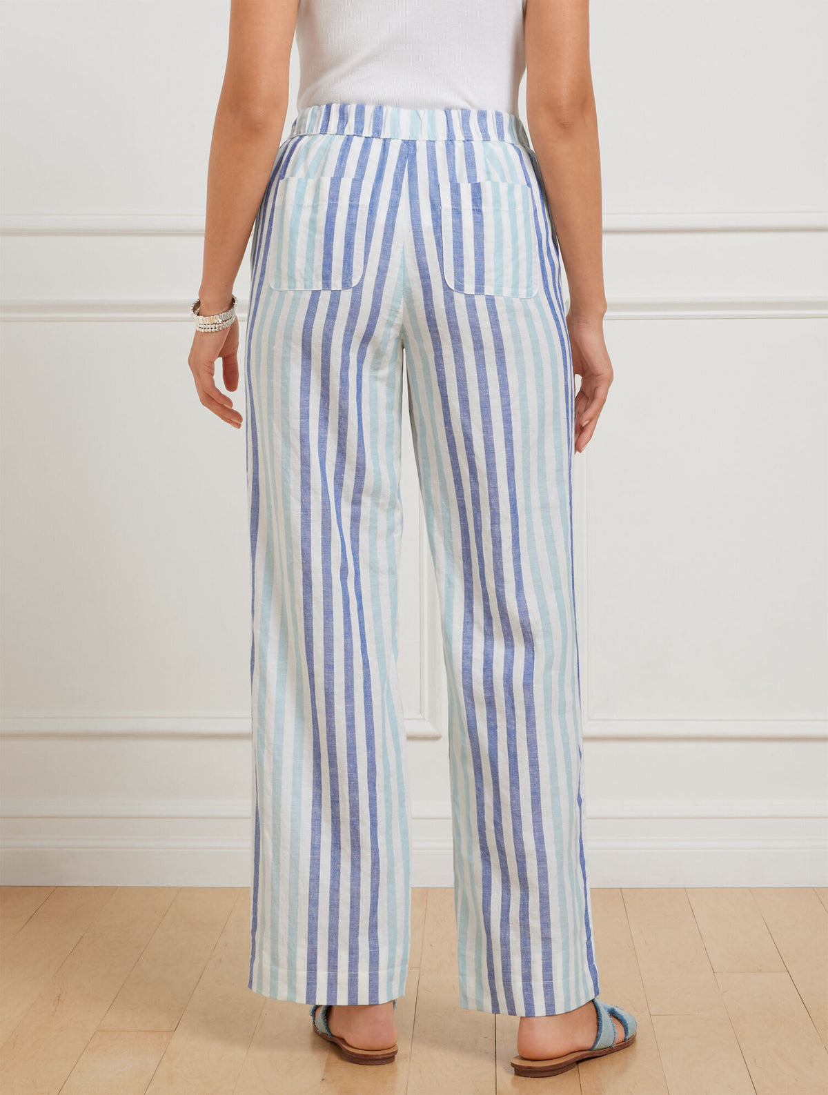 Talbots WASHED LINEN WIDE LEG PANTS - PLAYFUL STRIPE