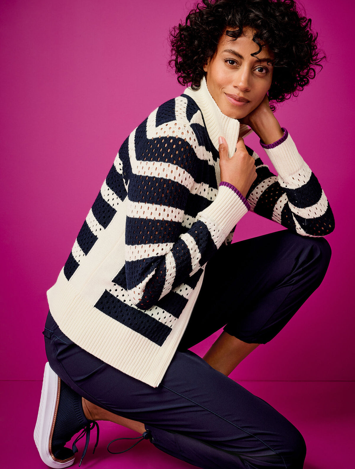 Talbots COOLMAX® FULL ZIP SWEATER JACKET - STRIPE