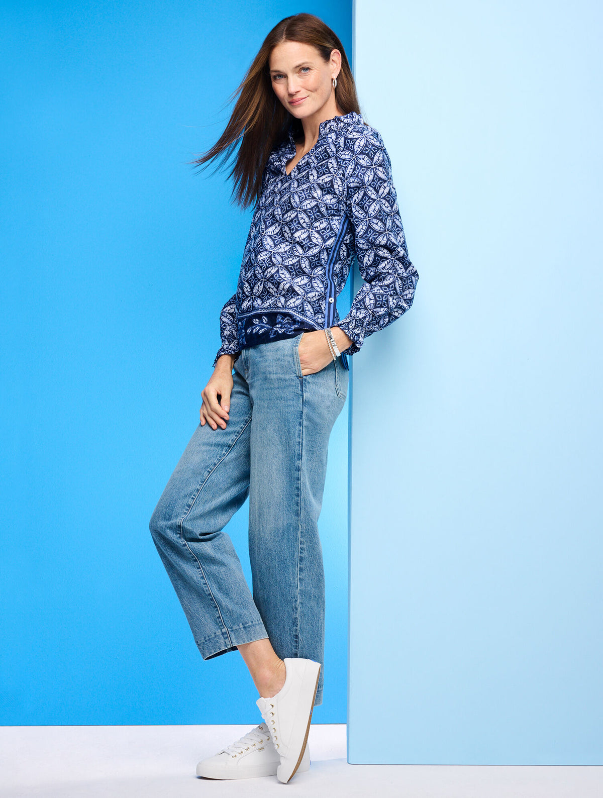 Talbots SIDE BUTTON TOP - MEDALLION TIE-DYE