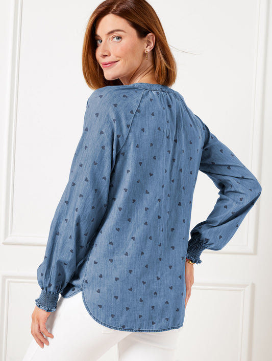 Talbots DENIM RUFFLE TOP - SPRING HEARTS