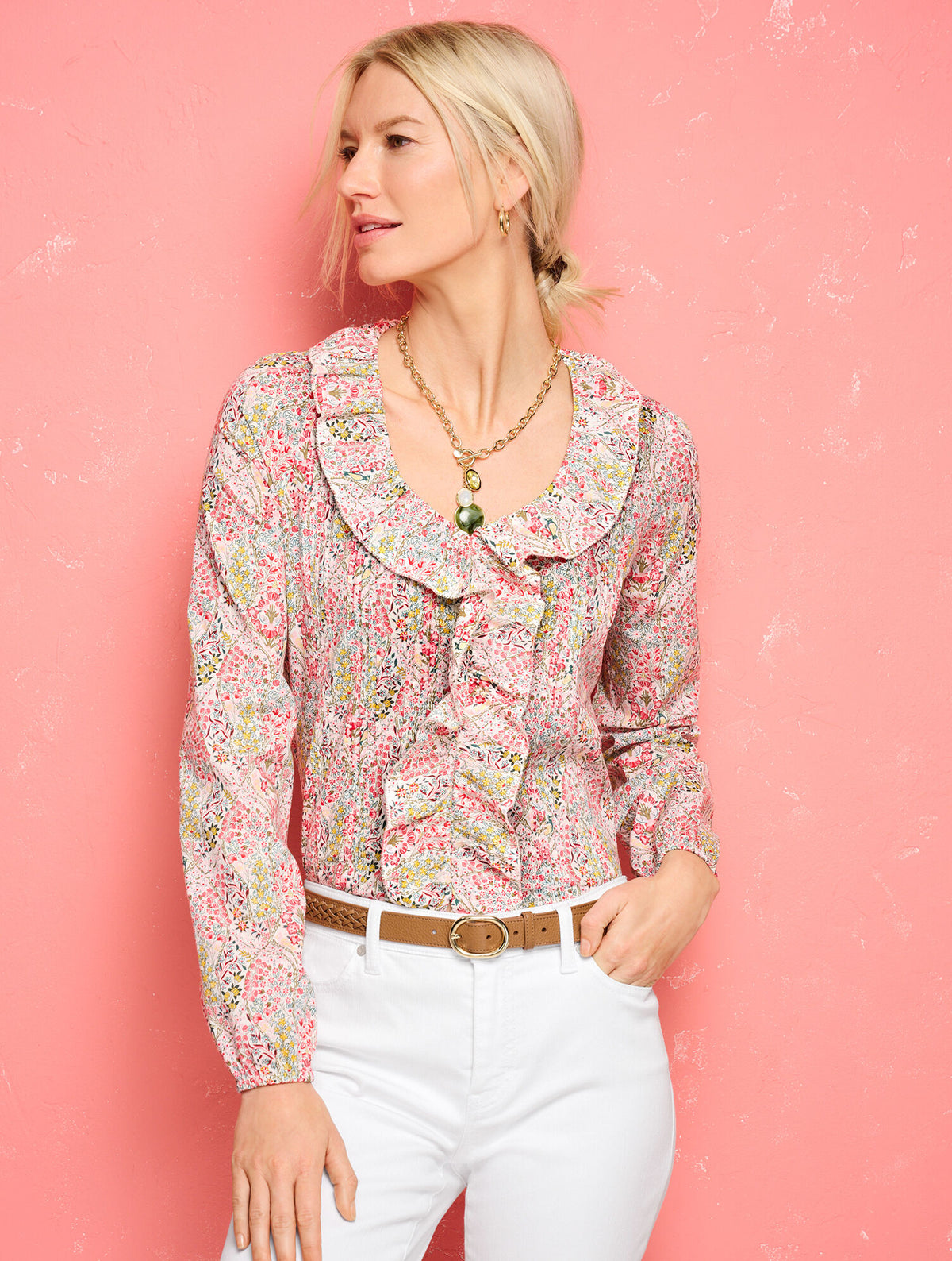 Talbots PINTUCK RUFFLE TOP - BRANCHING FLORAL