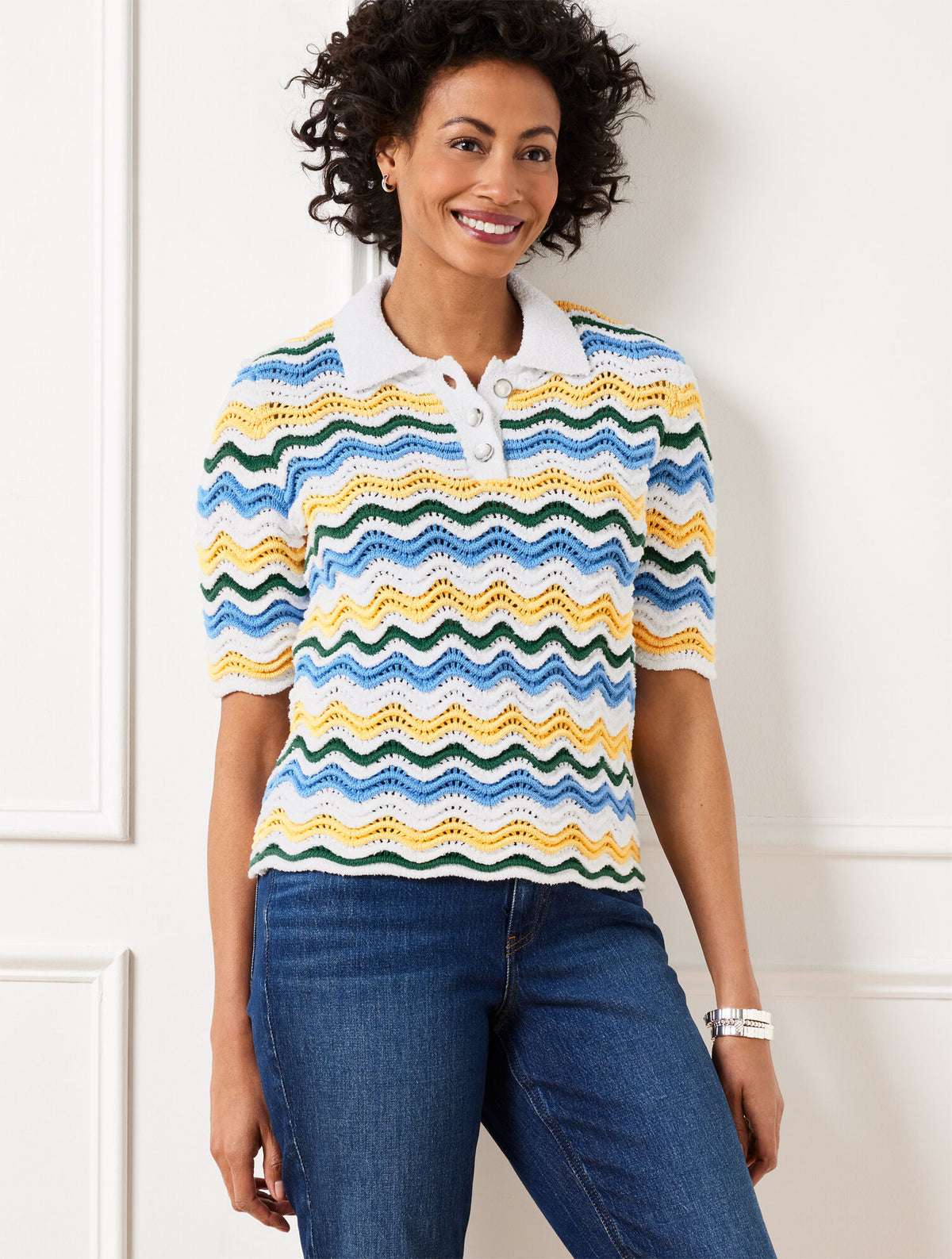 Talbots FLAME STITCH POLO SWEATER