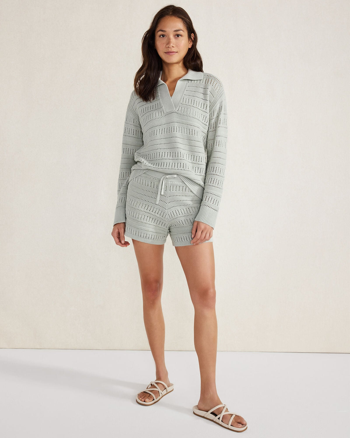 Talbots ORGANIC COTTON OPEN STITCH JOHNNY COLLAR SWEATER