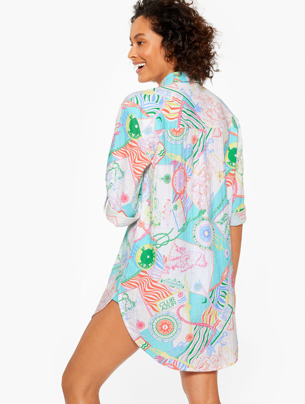 Talbots AQUA CLUB GAUZE SHIRT COVER-UP - CÔTE D'AZUR