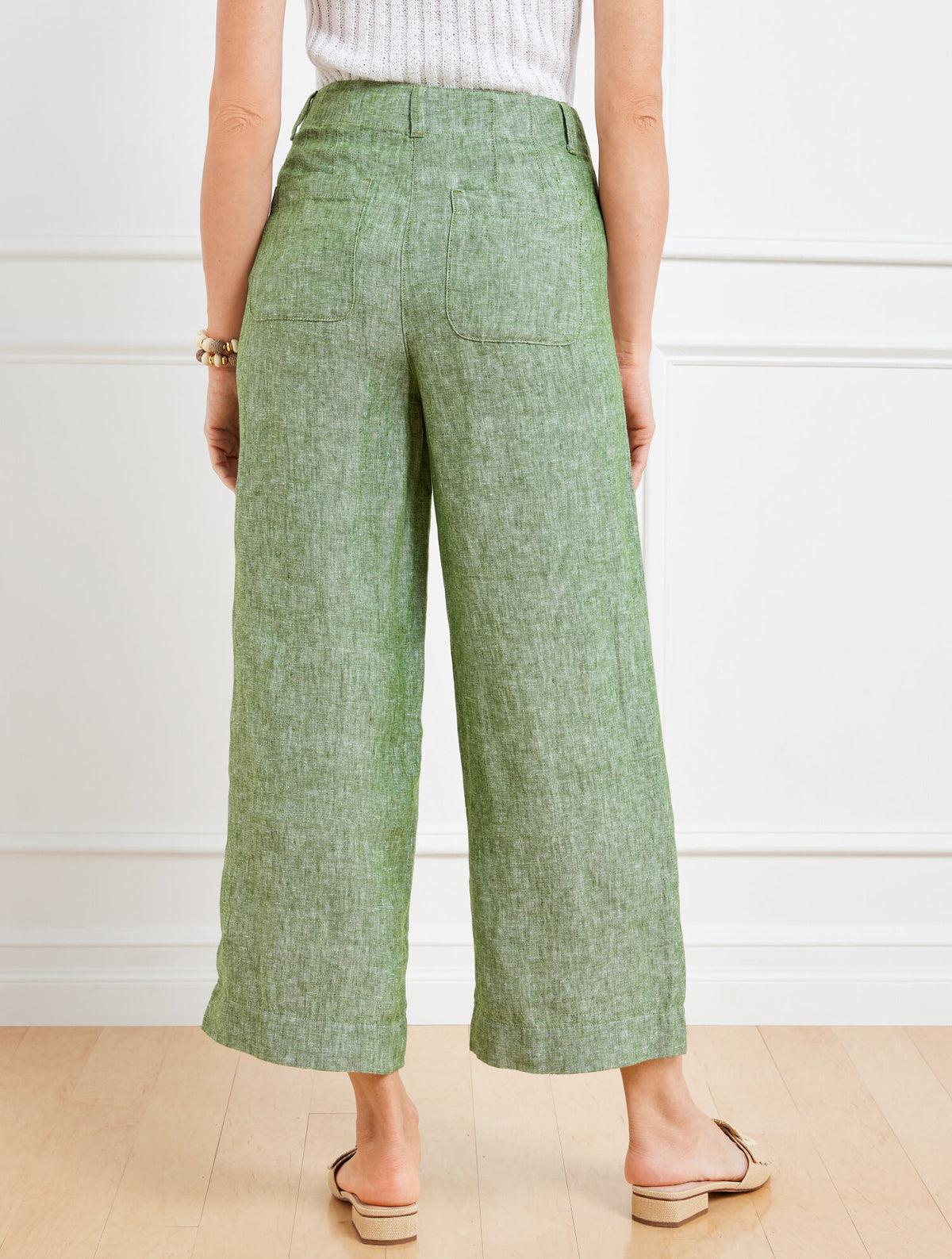 Talbots WIDE CROP PATCH POCKET WASHED LINEN PANTS