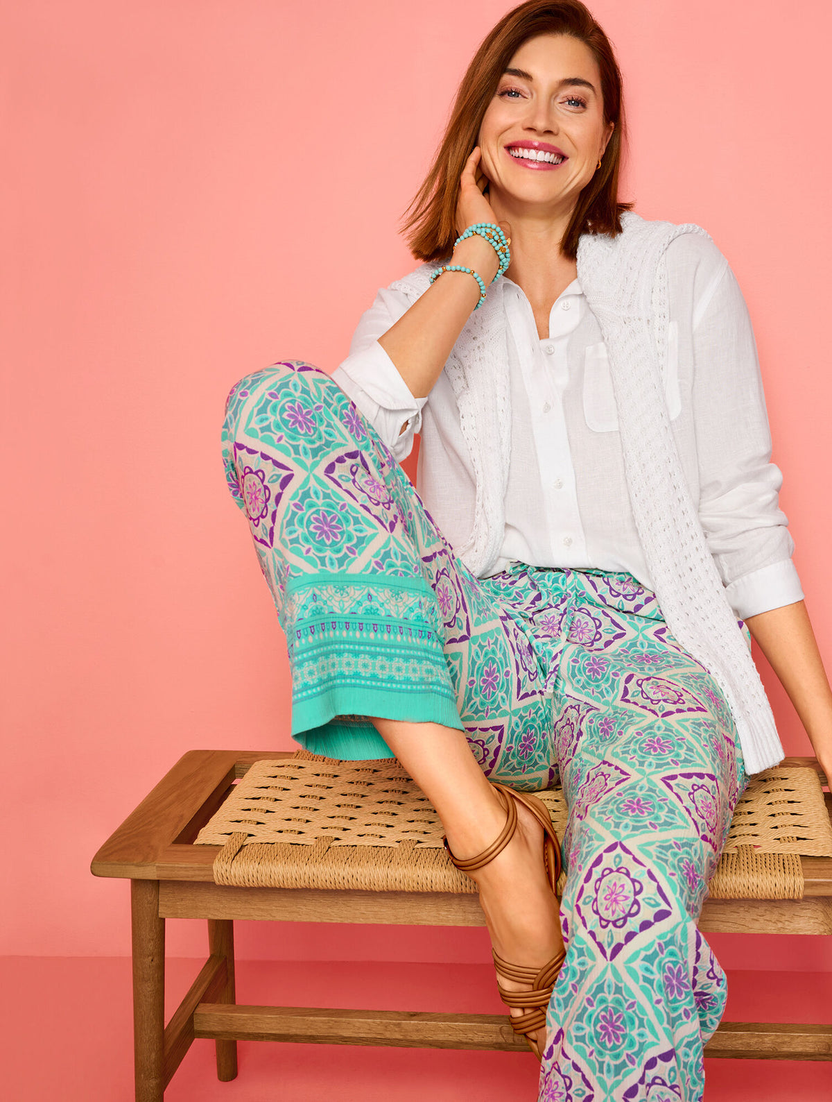 Talbots STRAIGHT ANKLE PULL-ON PANTS - MONACO TILES