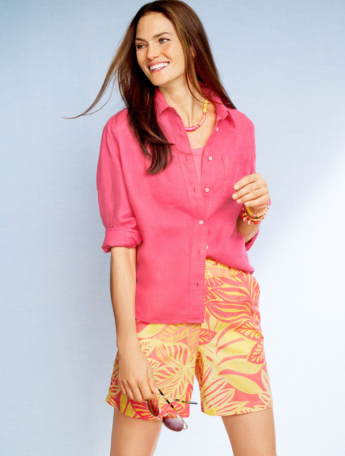 Talbots PULL-ON WASHED LINEN SHORTS - WATERCOLOR BOTANICAL