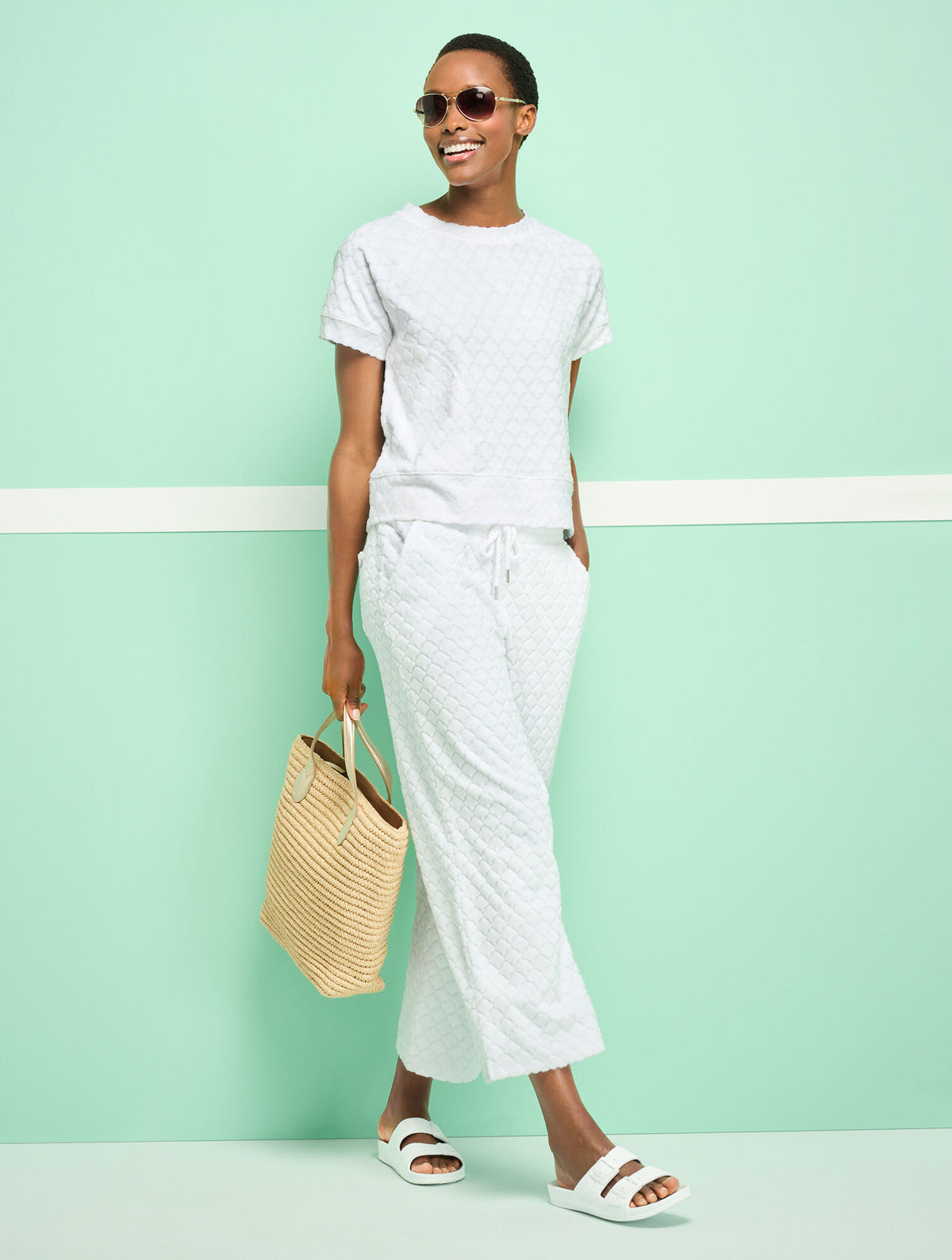 Talbots WIDE LEG TOWEL TERRY PANTS - SEASHELL