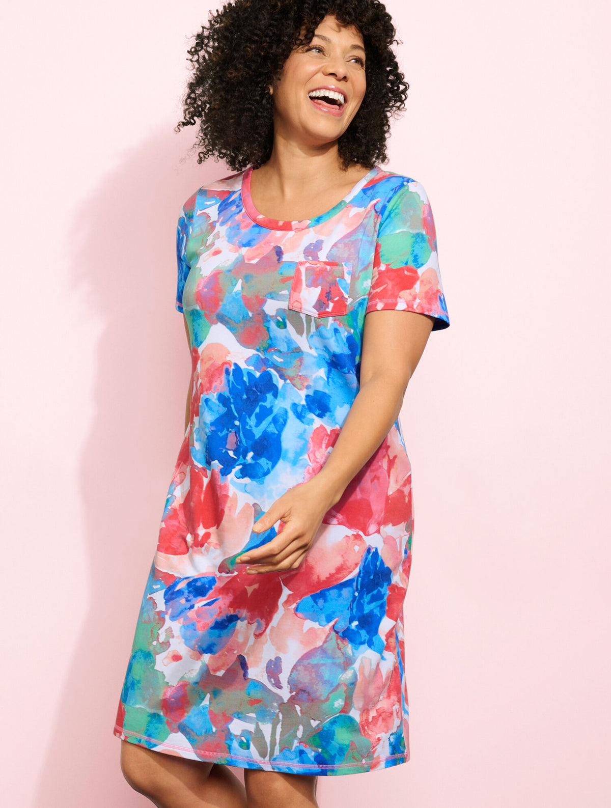 Talbots FRENCH TERRY T-SHIRT DRESS - PAINTED FLOWERS