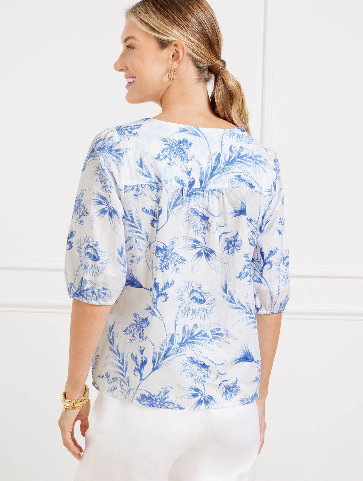 Talbots TIE FRONT TOP - OCEAN FLORA
