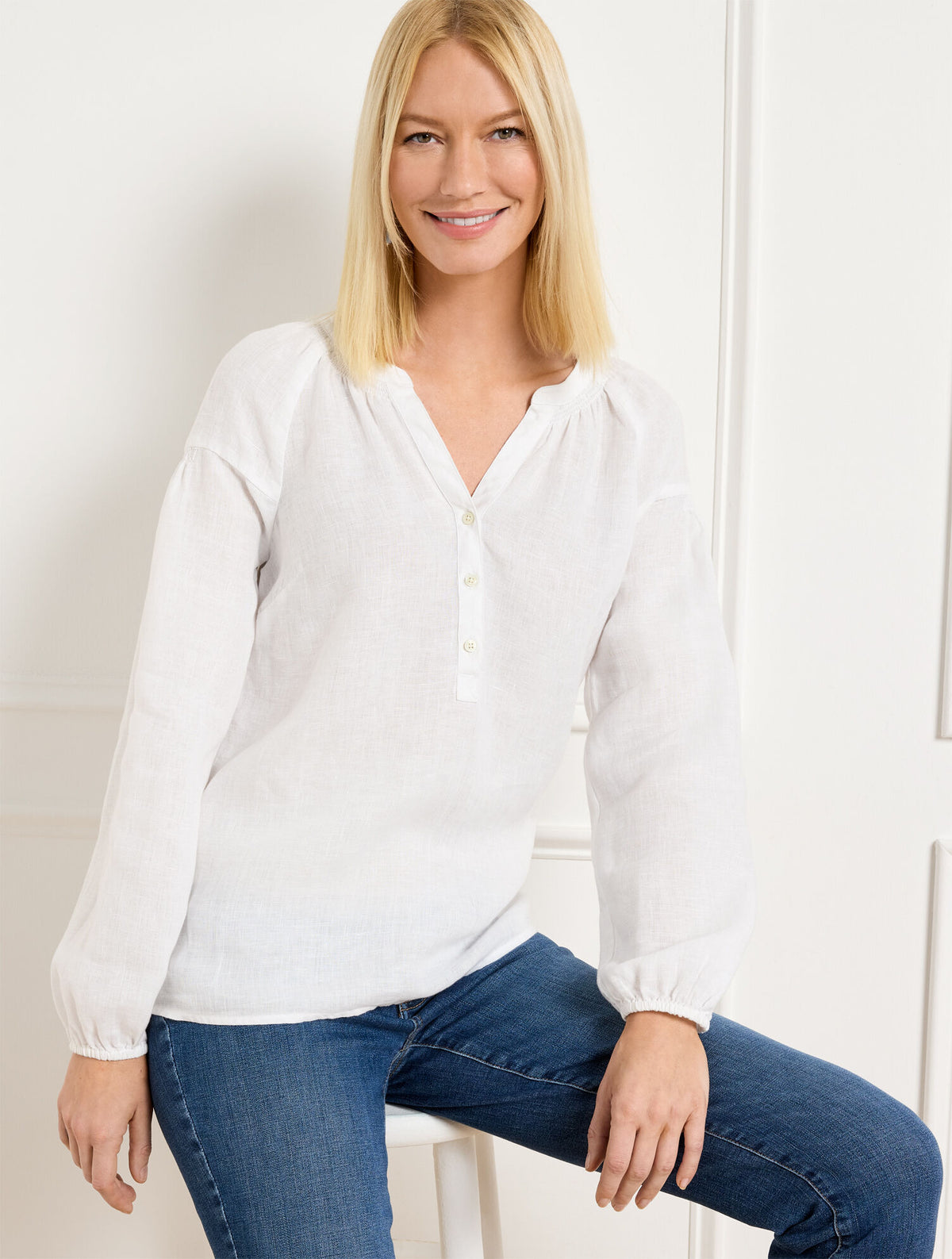 Talbots LANTERN SLEEVE LINEN TOP