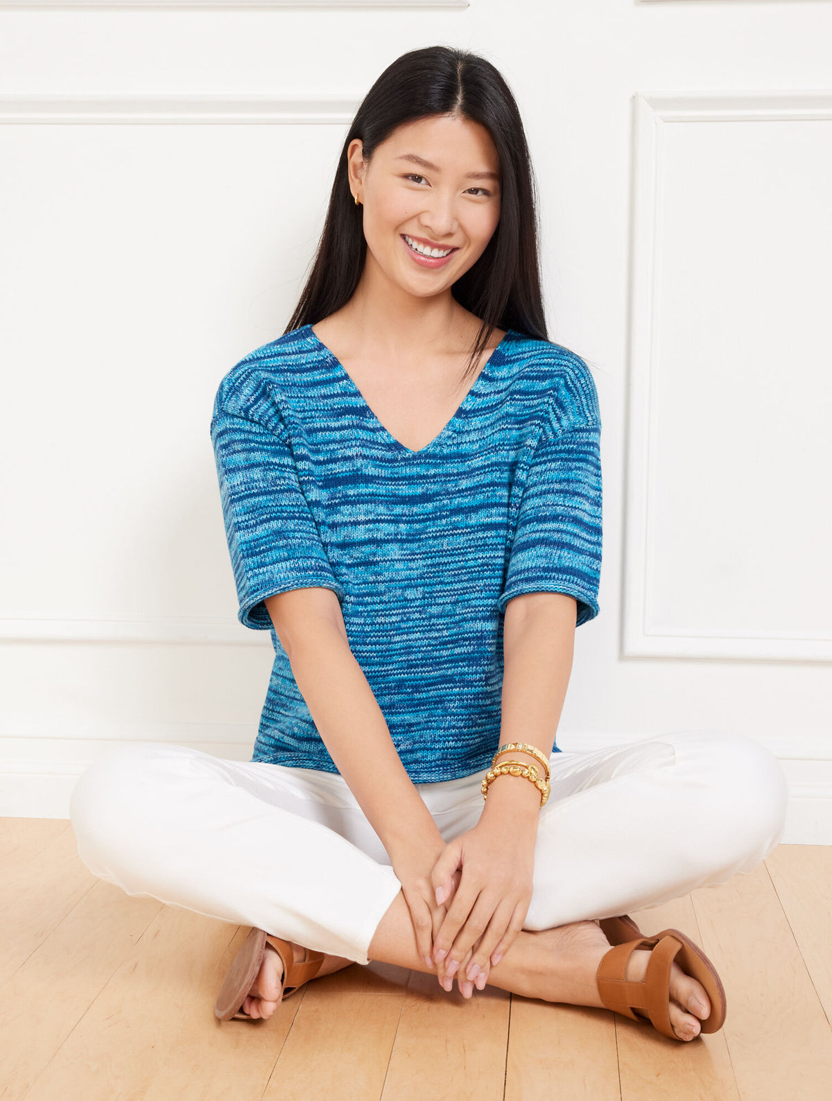 Talbots ELBOW SLEEVE V-NECK PULLOVER - SPACE DYE