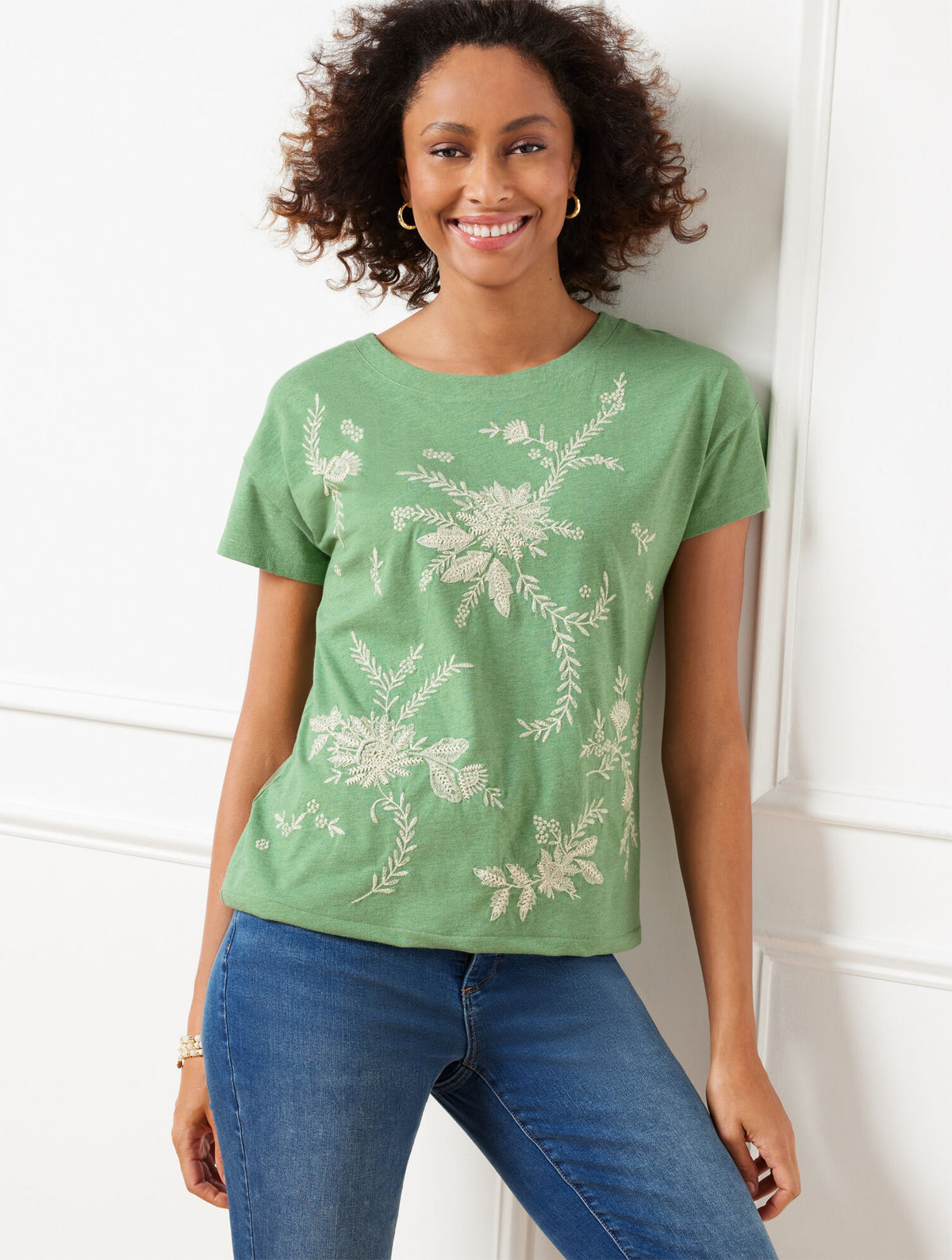 Talbots EMBROIDERED DROP SHOULDER TEE