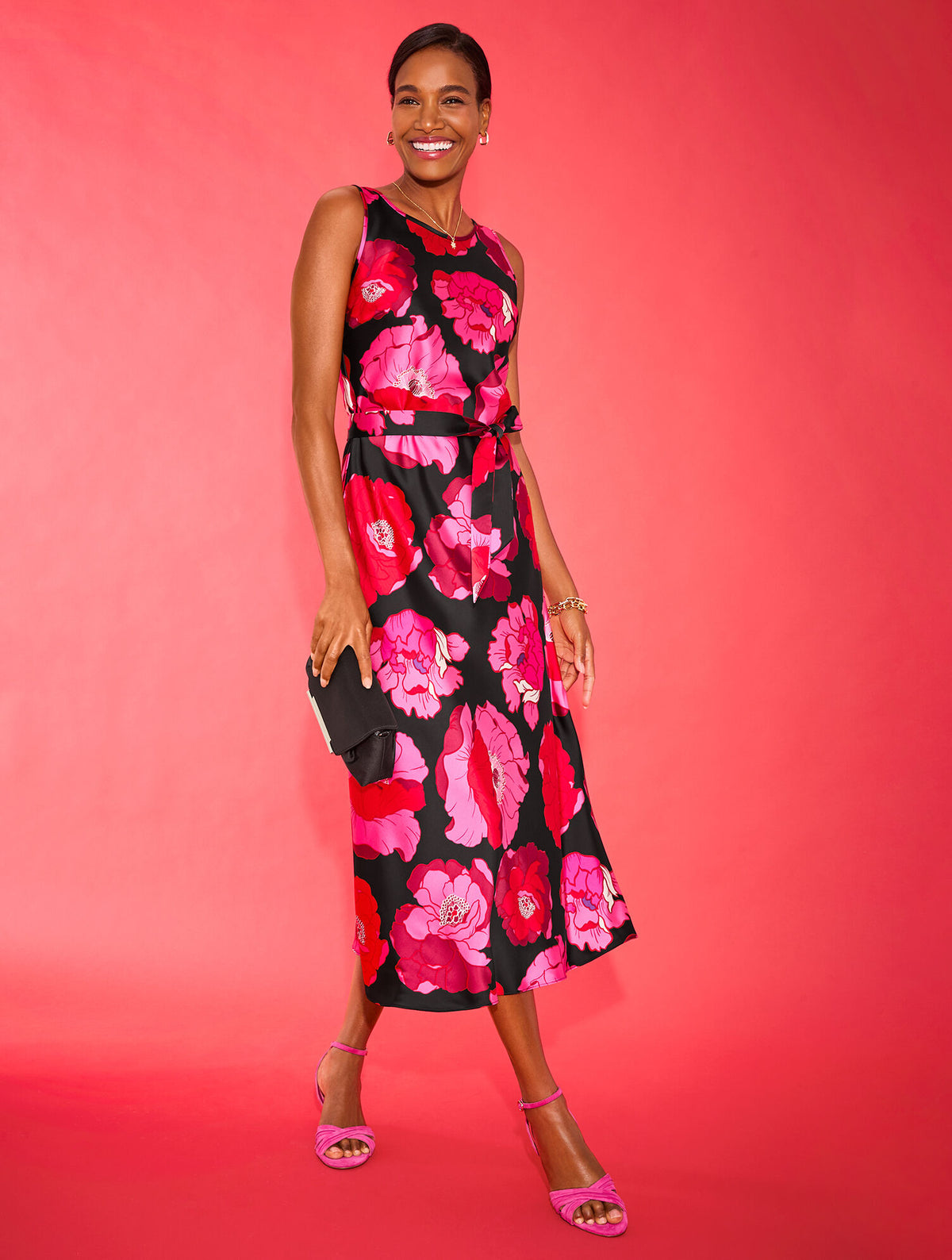 Talbots SATIN MIDI DRESS - BLOOMING FLORAL