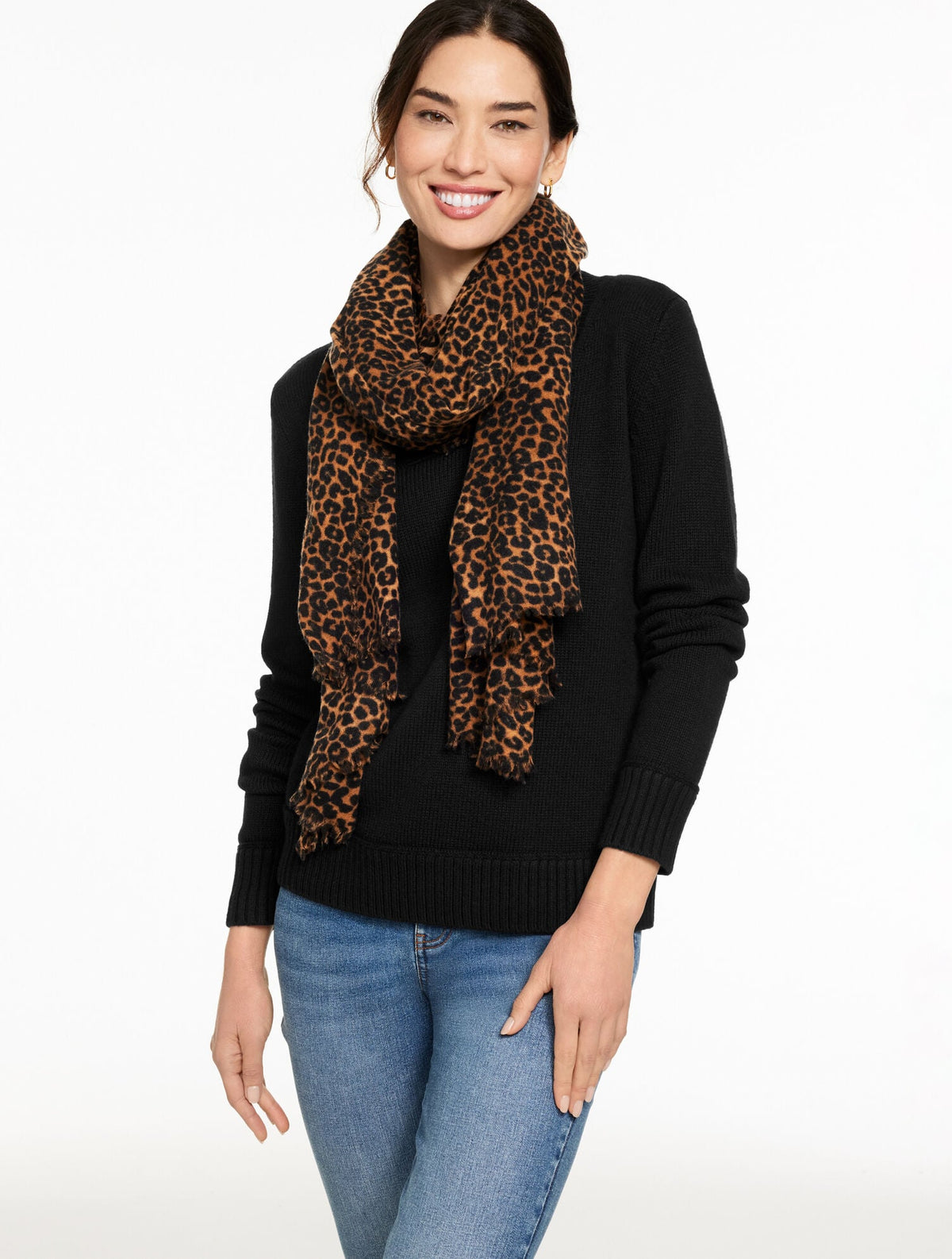 Talbots FRINGE WOOL WRAP - LEOPARD