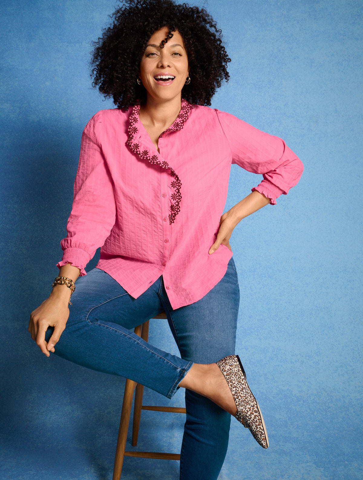 Talbots EMBROIDERED SMOCKED TOP