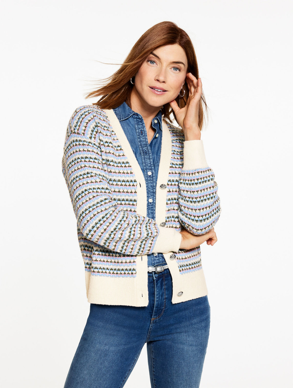 Talbots V-NECK CARDIGAN - BREEZY STRIPE