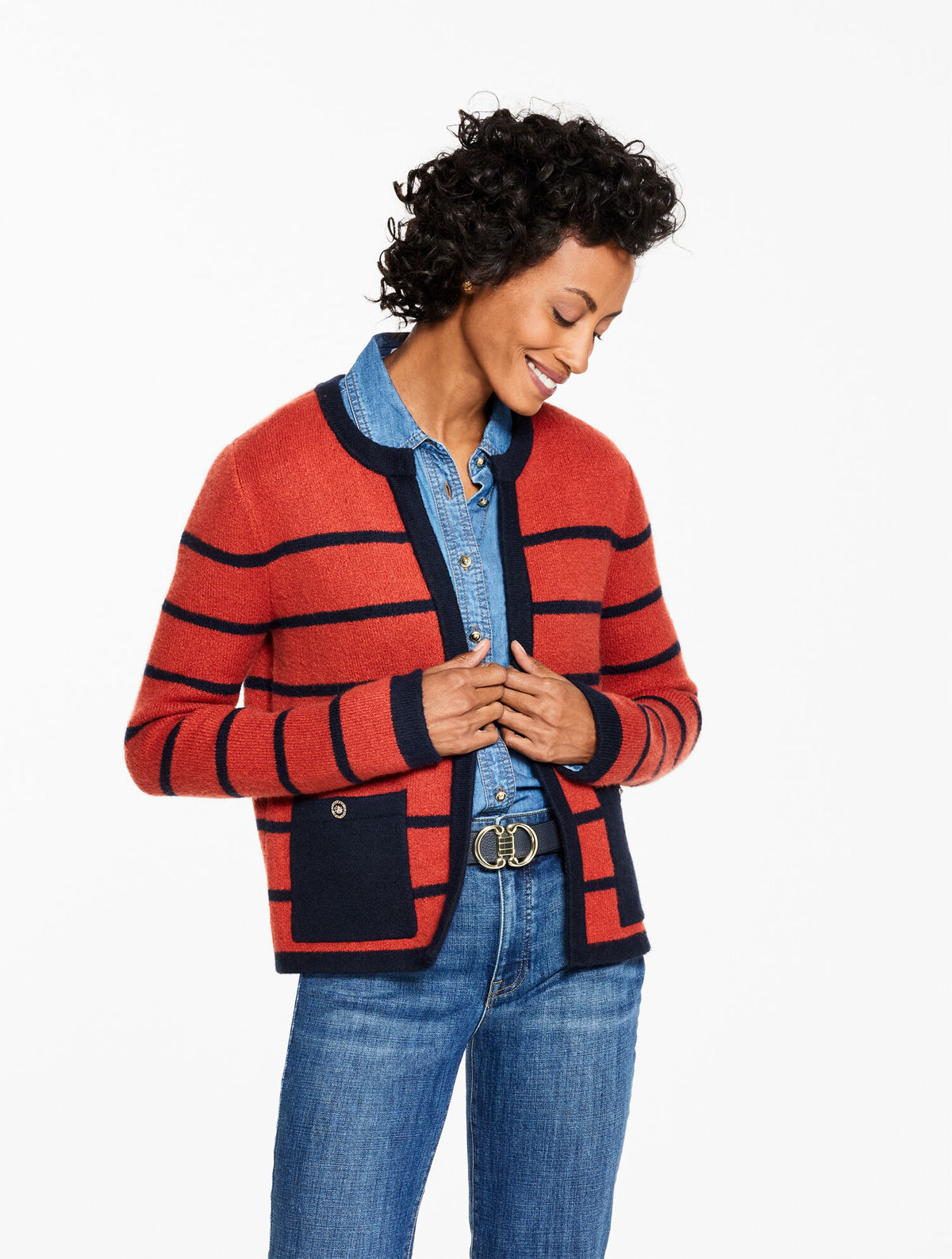 Talbots DOUBLE KNIT SWEATER JACKET - STRIPE