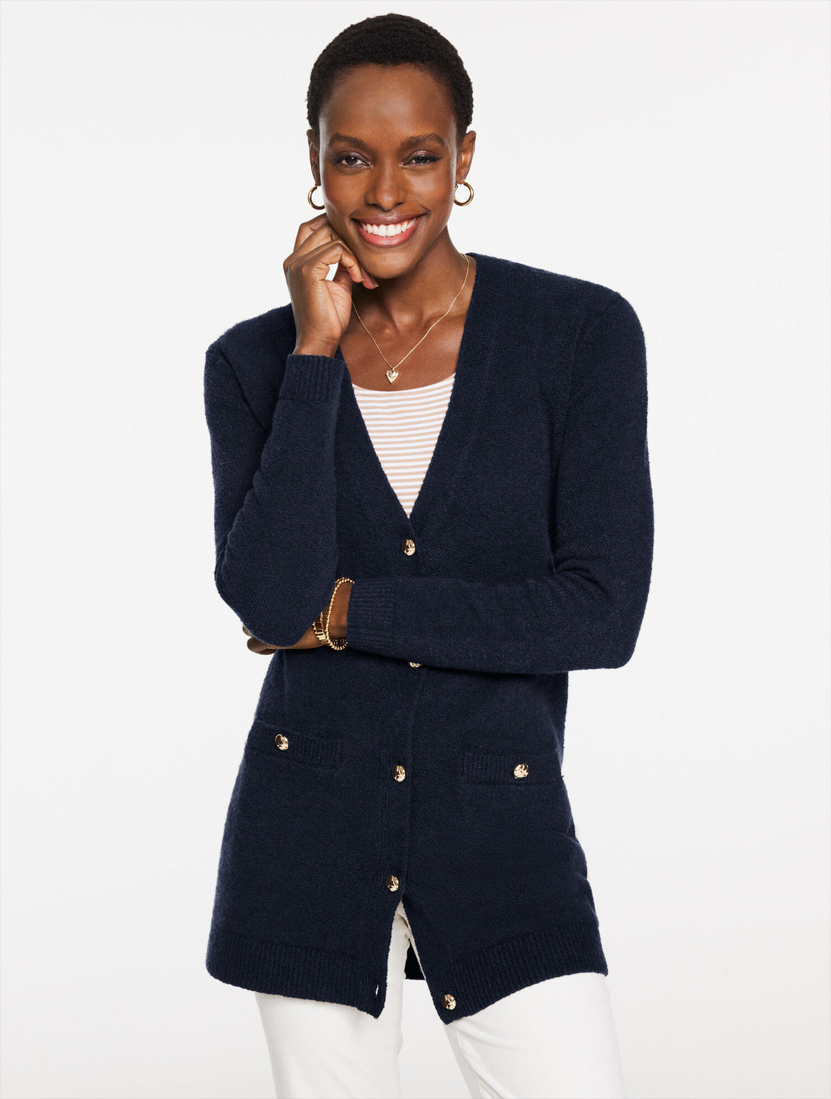 Talbots BOUCLÉ V-NECK CARDIGAN