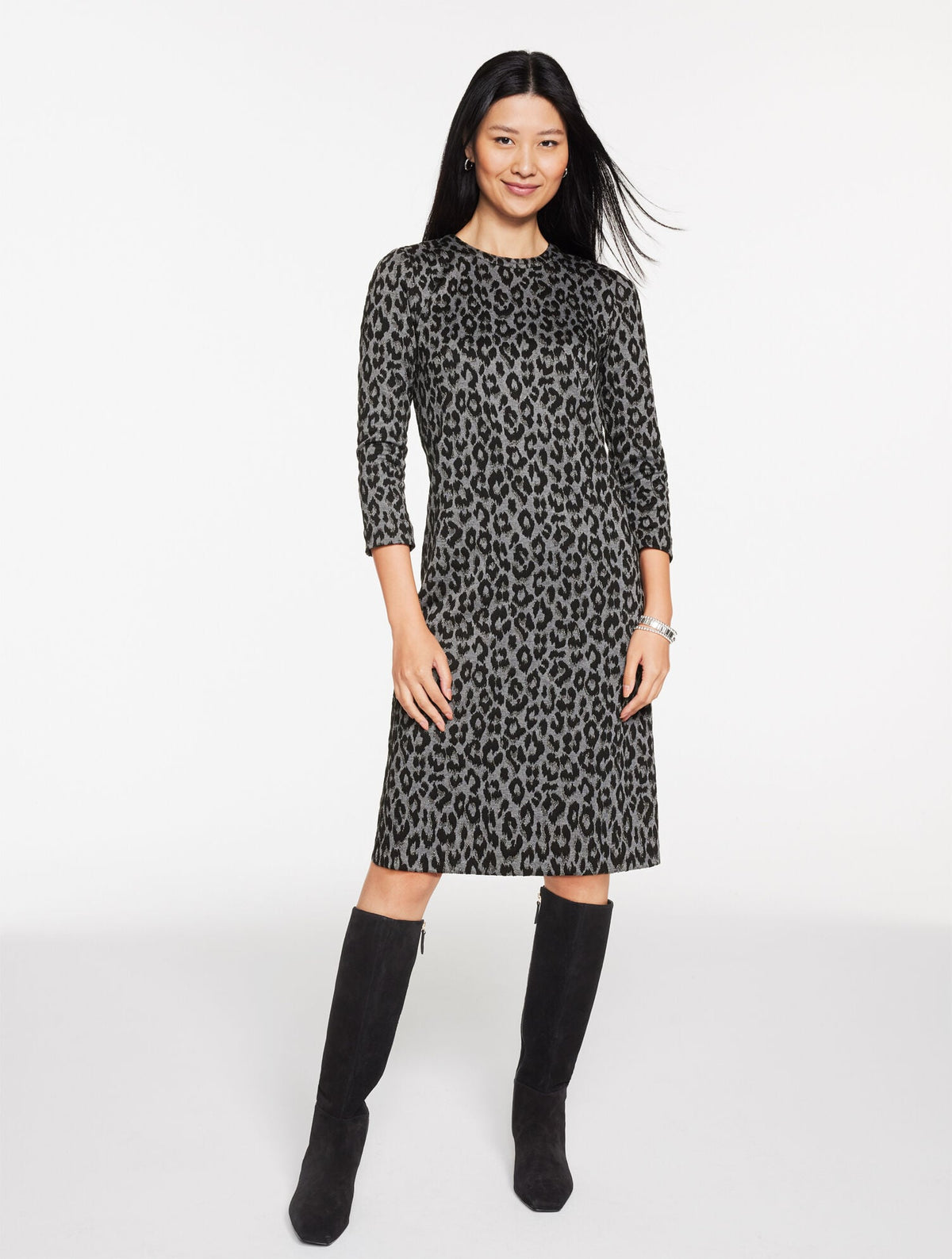 Talbots JACQUARD SHIFT DRESS - SNOW LEOPARD