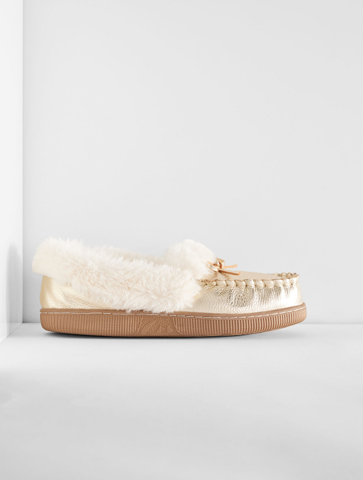 Talbots CLEO METALLIC PEBBLE LEATHER FAUX FUR MOCCASINS