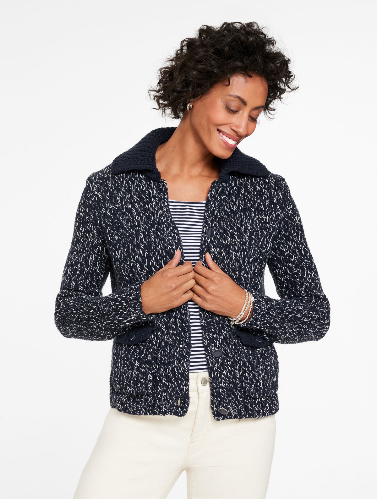 Talbots SWEATER JACKET - MARL STRIPE