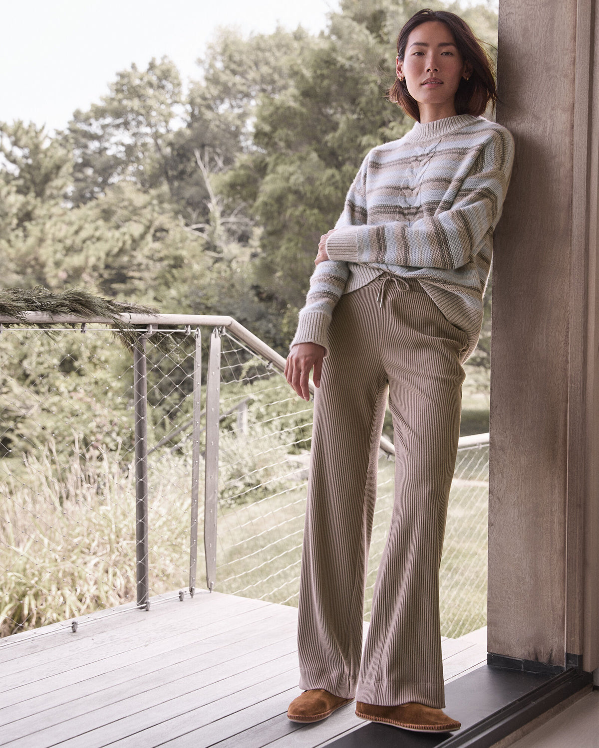 Talbots WOOL BLEND CABLE STRIPE CREWNECK SWEATER