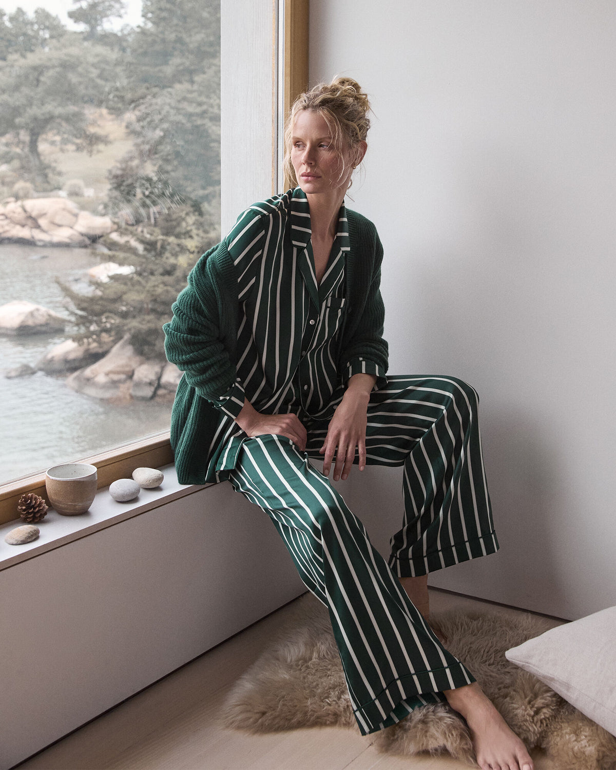 Talbots WASHABLE SILK PINSTRIPE PAJAMA TOP