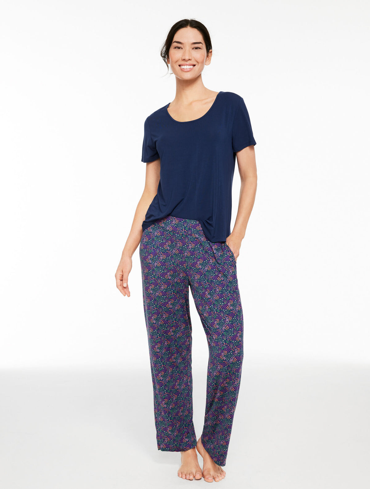 Talbots TALBOTS X SOMA COOL NIGHTS SHORT SLEEVE TEE & PANT PAJAMA SET - DITSY FLOWERS