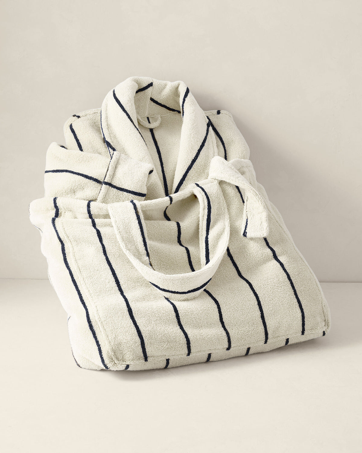 Talbots PLUSH TERRY STRIPED ROBE + TOTE SET