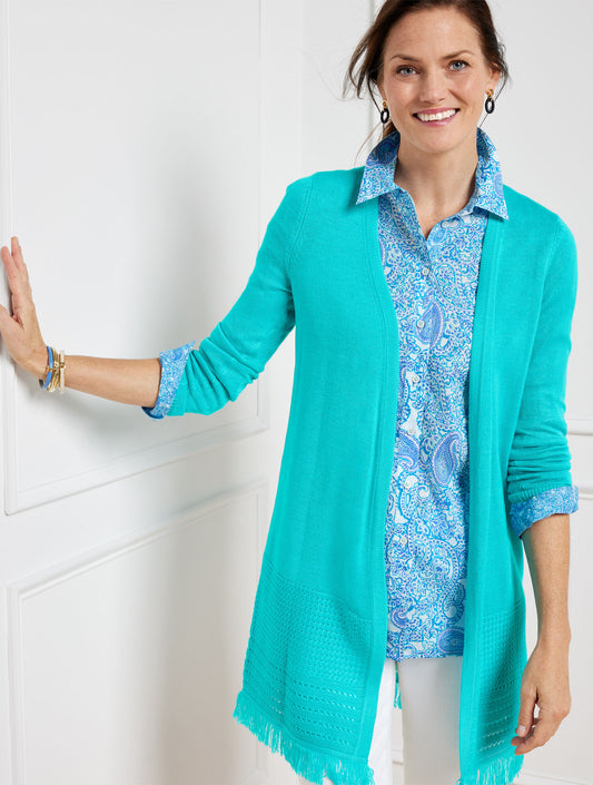 Talbots TEXTURED FRINGE OPEN FRONT CARDIGAN