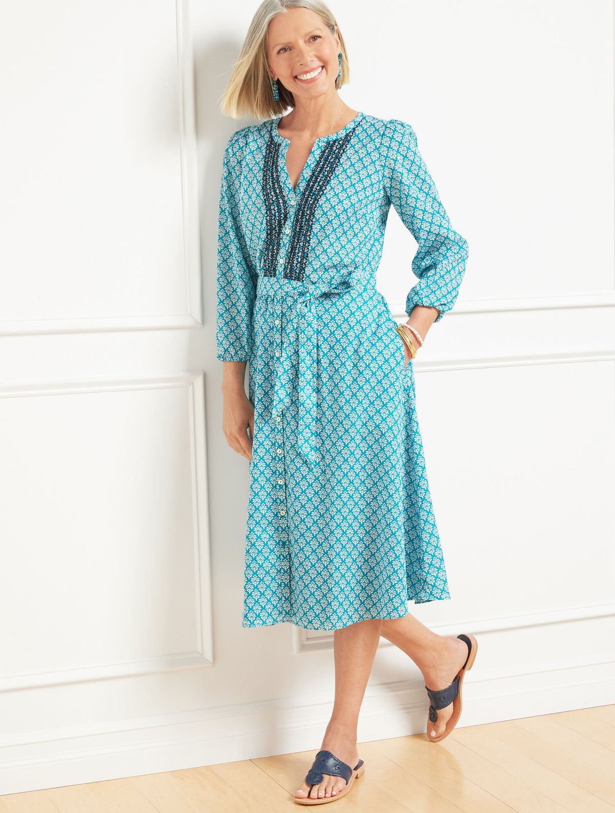 Talbots BLOCK FLORAL RICHA VOILE FIT & FLARE DRESS