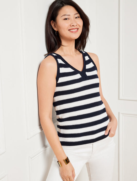 Talbots V-NECK TANK - PIQUÉ STRIPE