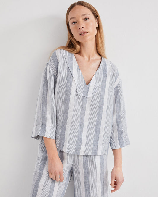 Talbots LINEN OMBRÉ STRIPE V-NECK TOP